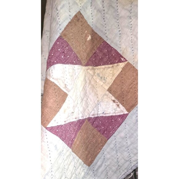 Antique Quilt Handmade Patchwork 70"x66" Multicolor Geometric Design Cotton READ - Picture 12 of 16